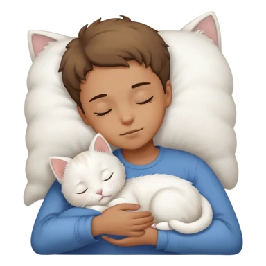 Boy very little brown, baldo hair sleeping with white kitty sticker