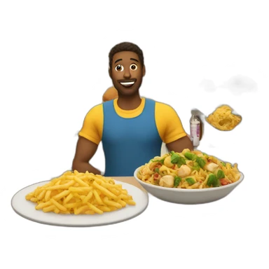 A lot of food in front of a man sticker