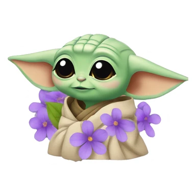 Baby yoda with purple flowers sticker