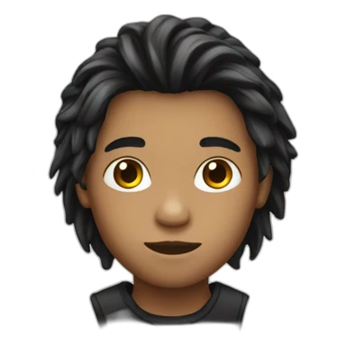 young boy with long blacck attached hair sticker