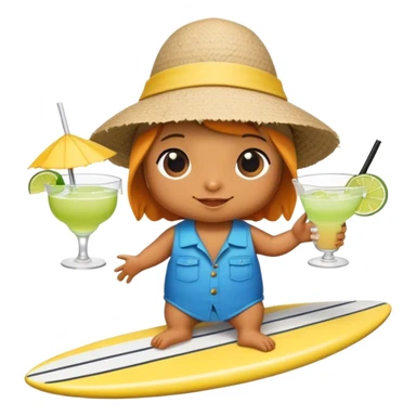 cute fish with bucket hat and margarita on a surf board sticker
