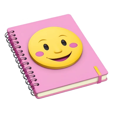 libreta de anillos rosada en perspectiva isometrica con sticker de carita feliz amarilla sticker