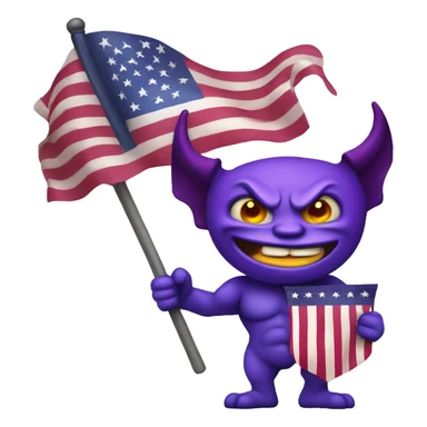 purple demon holding USA flag  sticker