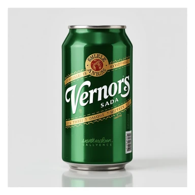 a soda can labeled 'Vernors', green and gold, classic branding, realistic details sticker