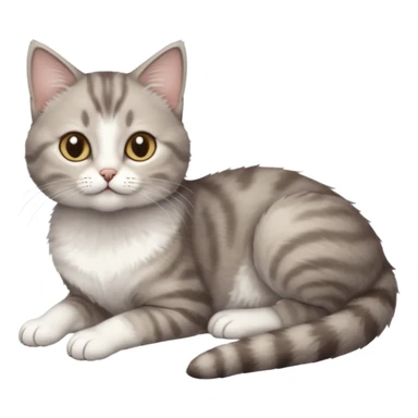 full body tiny short hair grey and white cat with white front legs anh azel eyes lying down sticker