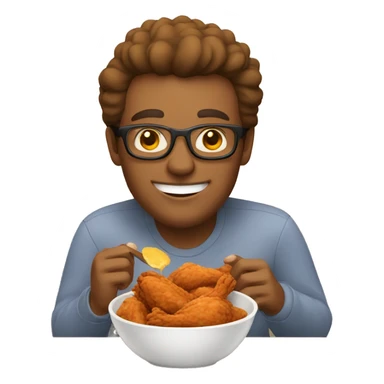 A man happily eating a bowl of fried chicken  sticker