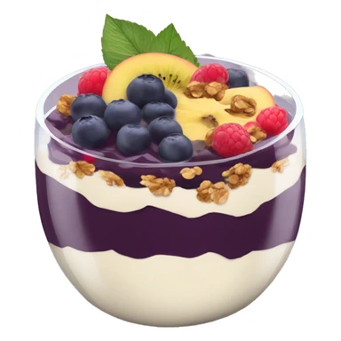 Açaí in a clear cup with layers of fruits and granola and condensed milk sticker