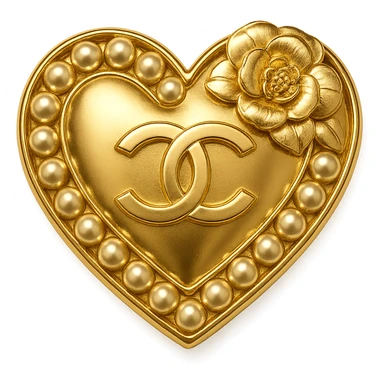 Chanel heart metallic gold with pearls and camellia flower luxury details sticker