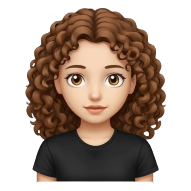 Brown eyes, long curly brown hair black t-shirt girl sticker