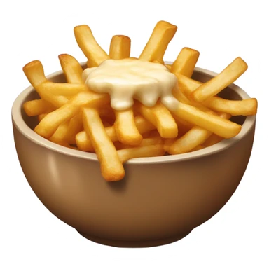 Bowl with fries and cheese curds on top covered in gravy sticker