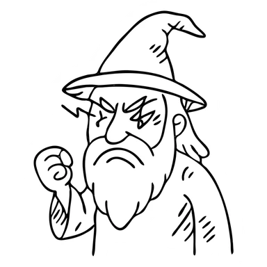 angry wizard with lightning eyes and a balled up fist sticker
