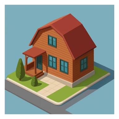 isometric illustration of the building. 3D isometric infographic design. Clean lines, bright and saturated colors, minimal unnecessary details. View from above at an angle (isometric), showing the roof, facade, and part of the surrounding area. Soft shadows, daylight lighting, no harsh contrasts. Background should be solid (blue, gray, or light tone). Add a small area around the building (roads, tiles, grass) so the building looks complete. Accurately represent the architectural features of the building (roof shape, facade, colors). Final style should be neat and polished, similar to posters or educational infographics. sticker