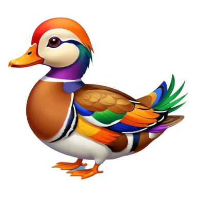Hyperrealistic, mirco-detailed,  male Mandarin Duck, in the lake,  with brightly colored plumage marked by bright orange, green, red, yellow, and purple, still life, 4k. No emoji icons, no emoji faces  sticker
