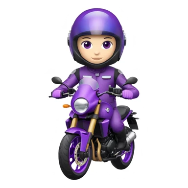 Créer un emoji avec une moto mt07 sport noir mate / violet iridescent très foncé. Avec une pilote dessus visière violet sombre faceless, bulle de la moto violet. Avec fond arrière violet, tenue complète casque inclus violet  sticker
