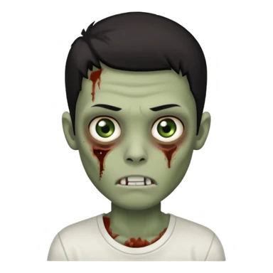 um garoto zombie de cabelo preto, com olhos castanhos esverdeados de camisa branca. sticker