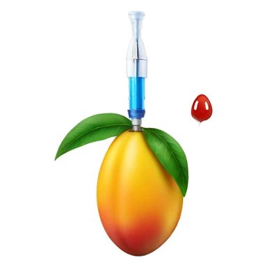 Mango with a syringe inside of it sticker
