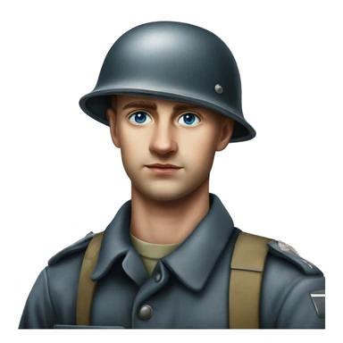 blue eyed  guy 28 years old german soldier in helmet 1940 photorealistic serious sticker