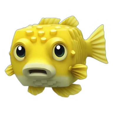 cube yellow fugu fish with two fins and tail in minecraft style full size sticker