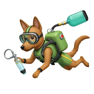 dog wearing scuba green gear dive into the sea with diver mask and oxygen tank sticker