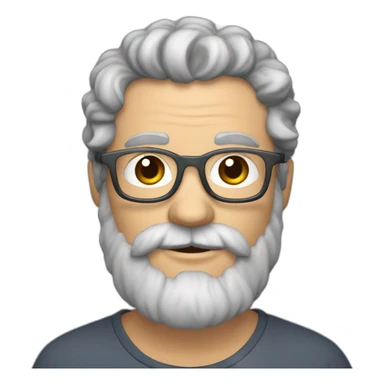 middle-aged white-skinned man with thick gray and brown hipster beard and curly brown hair with gray temples and glasses sticker