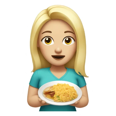 an overweight blondie woman crying with a plate of food sticker