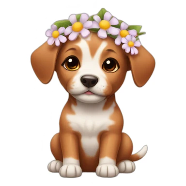 puppy with flower on head sticker