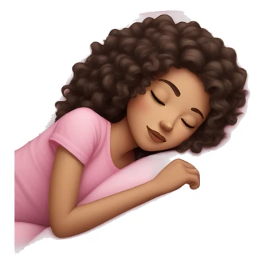 Sleeping girl on pink pillow dark curly hair pale skin sticker