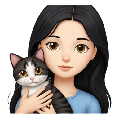 Long black hair girl holding a tabby cat sticker