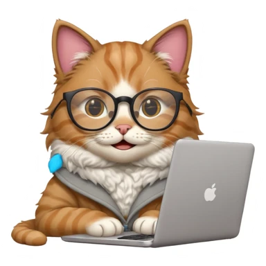 cat smiling in glasses with laptop sticker