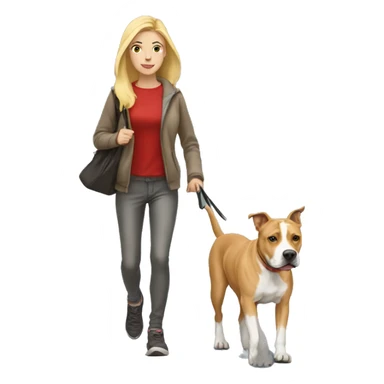 Blonde girl walking red amstaff sticker