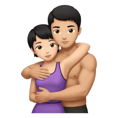 buff Asian Man black hair hugging girl with black pixie cut  sticker