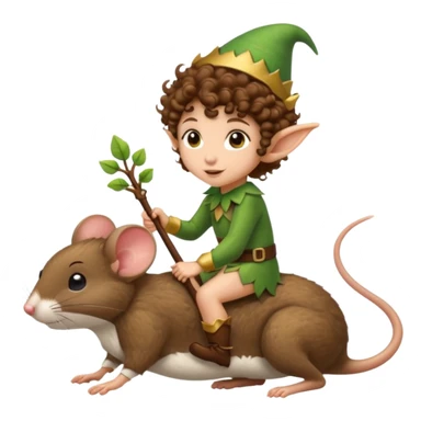 ttiny forest elf short tight curly brown hair riding mouse sticker