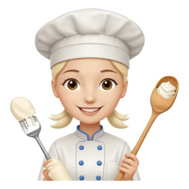 Young female baker - wearing a white chef's hat and holding a cream piping bag sticker