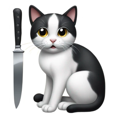 black and white cat with knife sticker