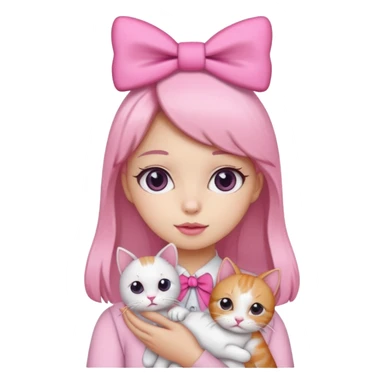 A gurl with pink bow holding a cat sticker