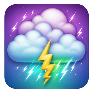 purple and green and blue gradient fluffy cloud with yellow  lightning sticker