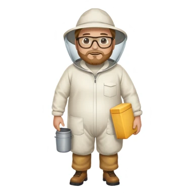 full body plus size bee keeper with light brown hair a goatee wearing glasses  sticker