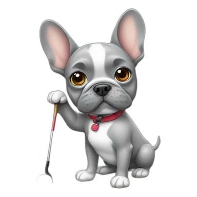 grey frenchie playing golf sticker