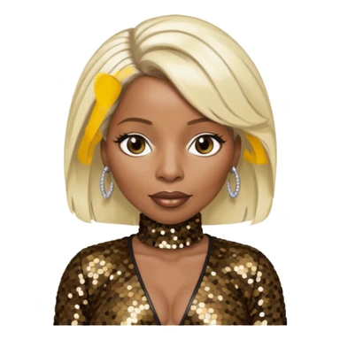 Mary J Blige with platinum blonde hair, dark brown sequin outfit sticker
