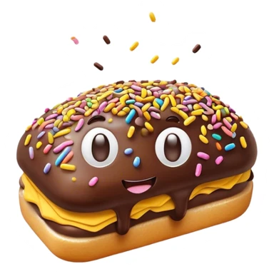 Cinematic Realistic Hagelslag Treat Emoji, depicted as crunchy chocolate sprinkles on buttered bread rendered with vivid textures and playful, inviting lighting. sticker