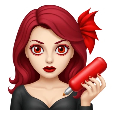 vampira de pele cinza com os olhos vermelhos, cabelos longos e ondulados, com o dedo apontando para a bochecha sticker