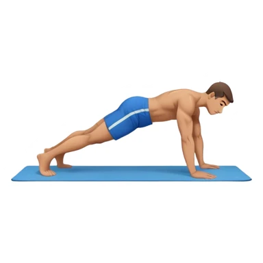 buff man blue shorts doing plank exercise on yoga mat sticker