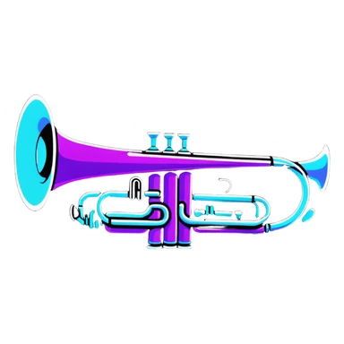 trumpet horn with neon glow effect, blue neon glow on top left, purple neon glow on bottom right sticker