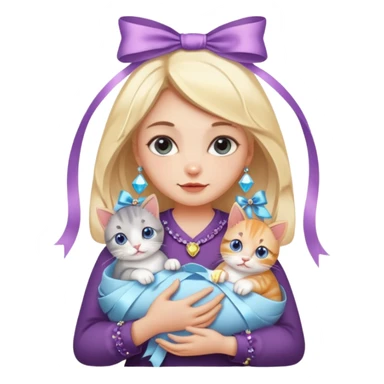 woman holding baby cats with ribbons and crystals sticker