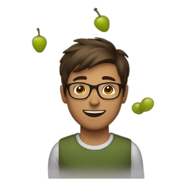 Young brown short haired men with glasses throwing grape sticker