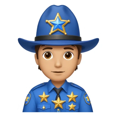 Sheriff with shiny blue star badge and blue hat sticker