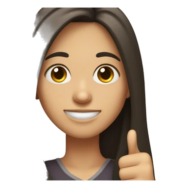 dark brown hair woman with long hair fringe, with hazel eyes, thumbs up, winking sticker