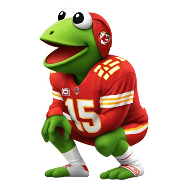 A Kermit frog in a chiefs jersey with number 15 sticker