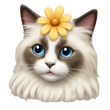 Cute small fluffy ragdoll cat with a flower on its head sticker