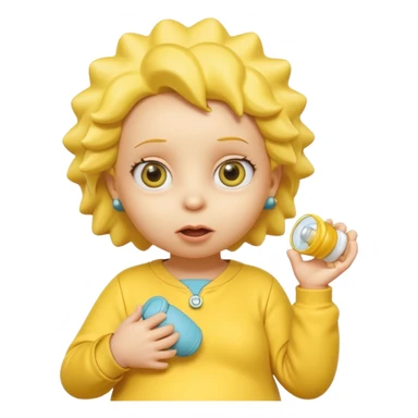 A 3D cartoon baby character yellow, yellow skin, styled like Maggie Simpson, with pacifier, yellow onesie, big eyes, smooth shading, Memoji-style rendering, consistent with other yellow Simpsons characters. sticker